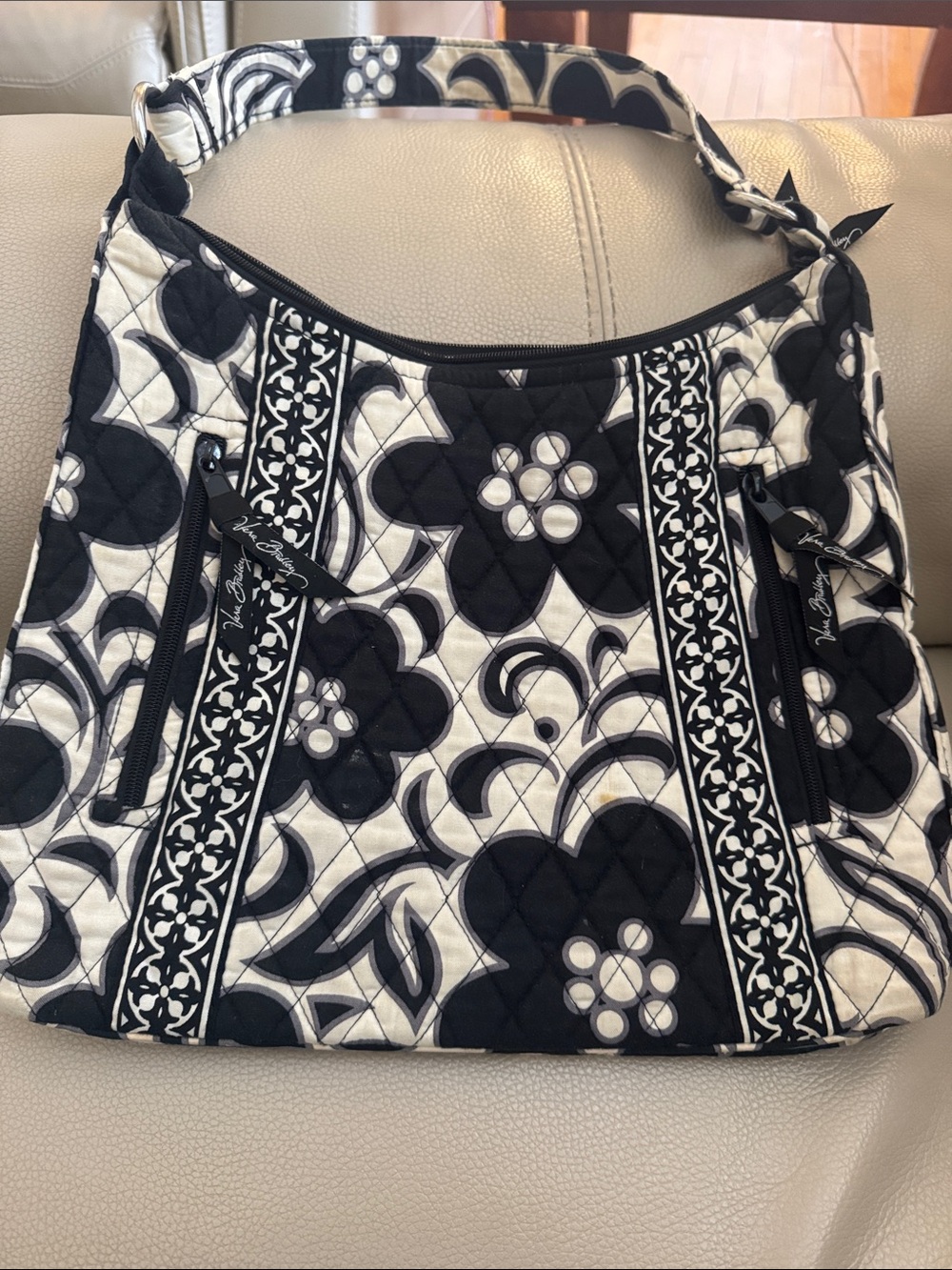Vera Bradley Black & White Quilted Floral Shoulder Bag